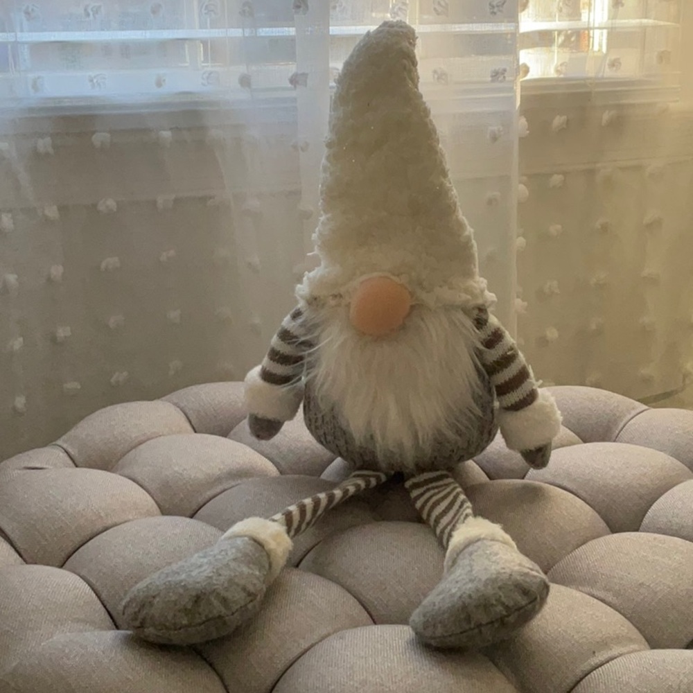 Gray and White Holiday Gnome Decor with Striped Accent